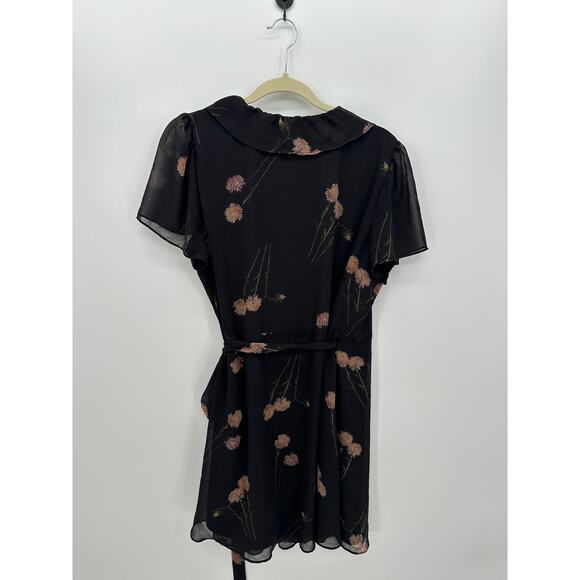 Madewell Womens Black Floral Wrap Front Dress Size XL Dainty Feminine Ruffle - Picture 2 of 6